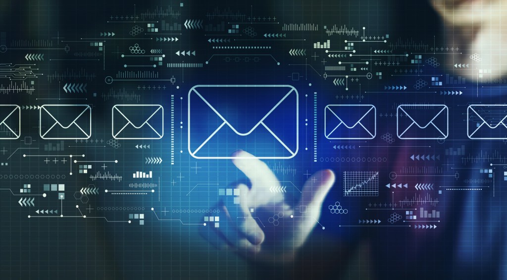 Futuristic image of an email on a touchscreen.