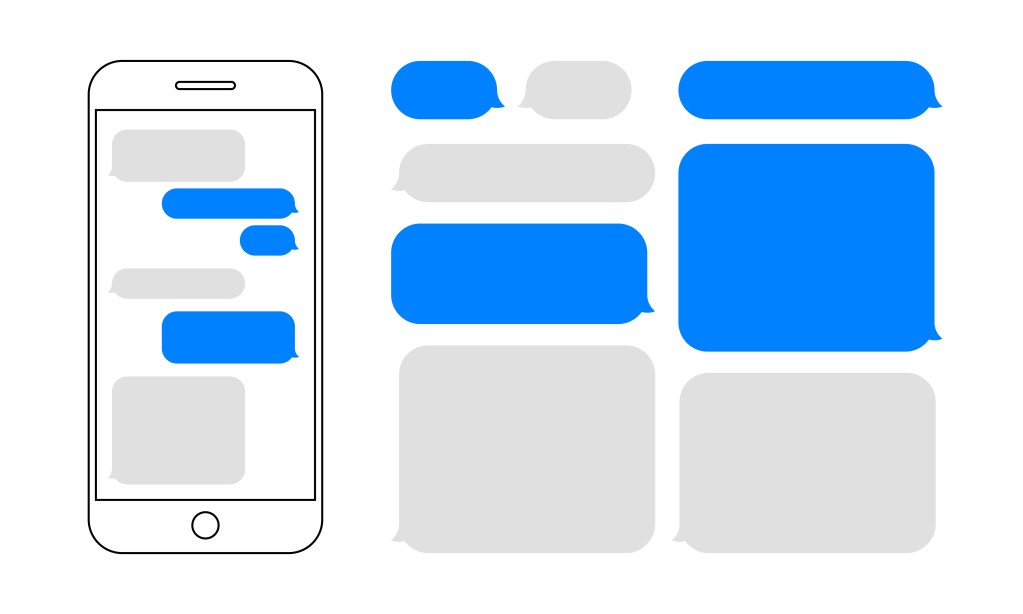 Message bubbles chat on smartphone icons. Vector design template of message bubbles chat boxes for smart mobile phone messenger