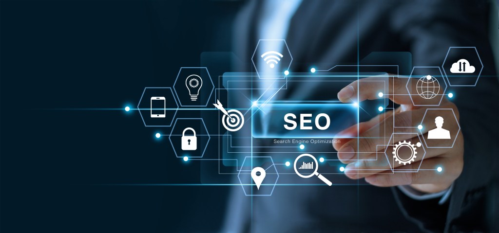 SEO Search Engine Optimization Marketing concept. Professional web design typically offers more marketing services for businesses.