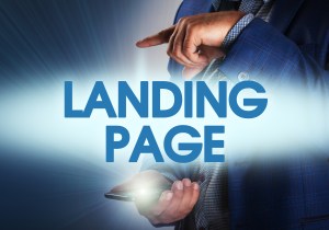 Landing Page image popping out of well dressed mans phone.