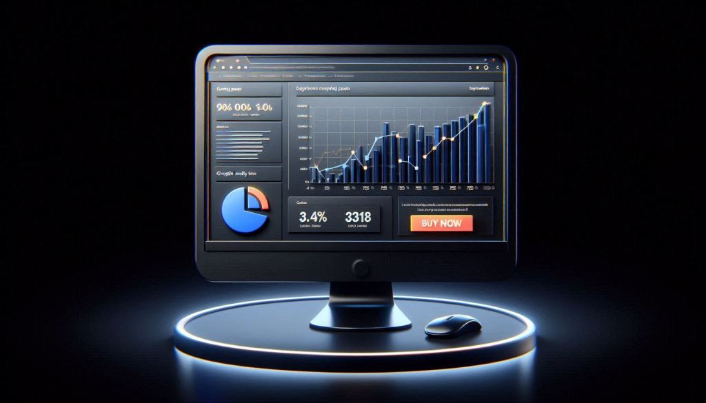 A monitor displaying statistical data used to represent landing page analytics.