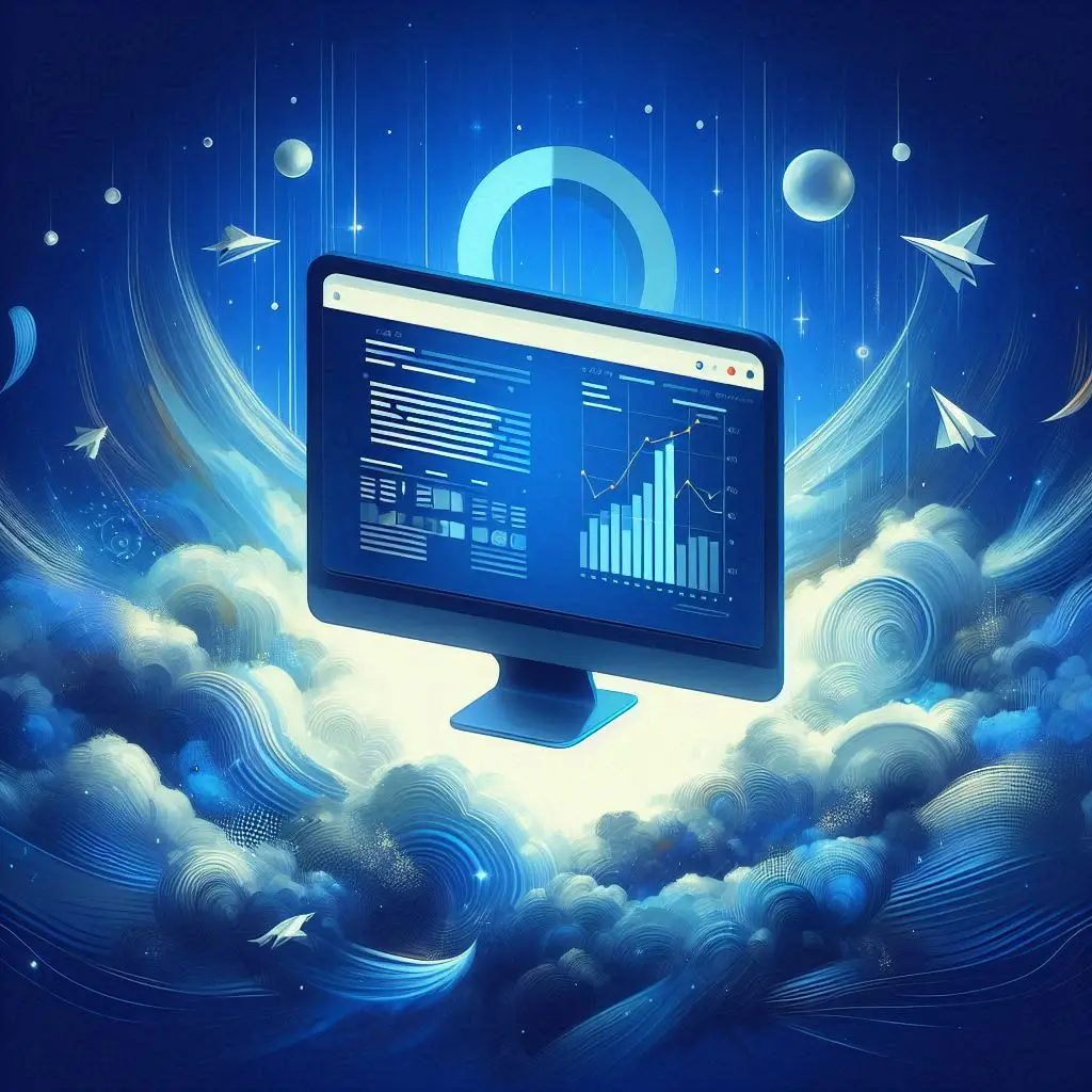 A floating monitor with landing page analytics showing the need for mobile responsiveness.