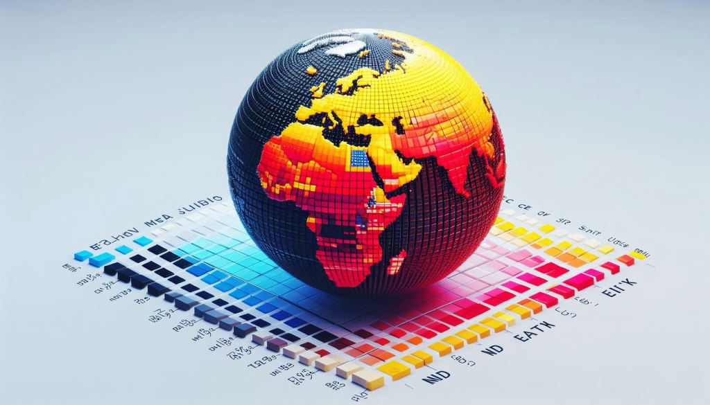 A globe that shows the cultural meaning of color psychology in web design. The image represents how different areas view corresponding colors. The image is 3d.