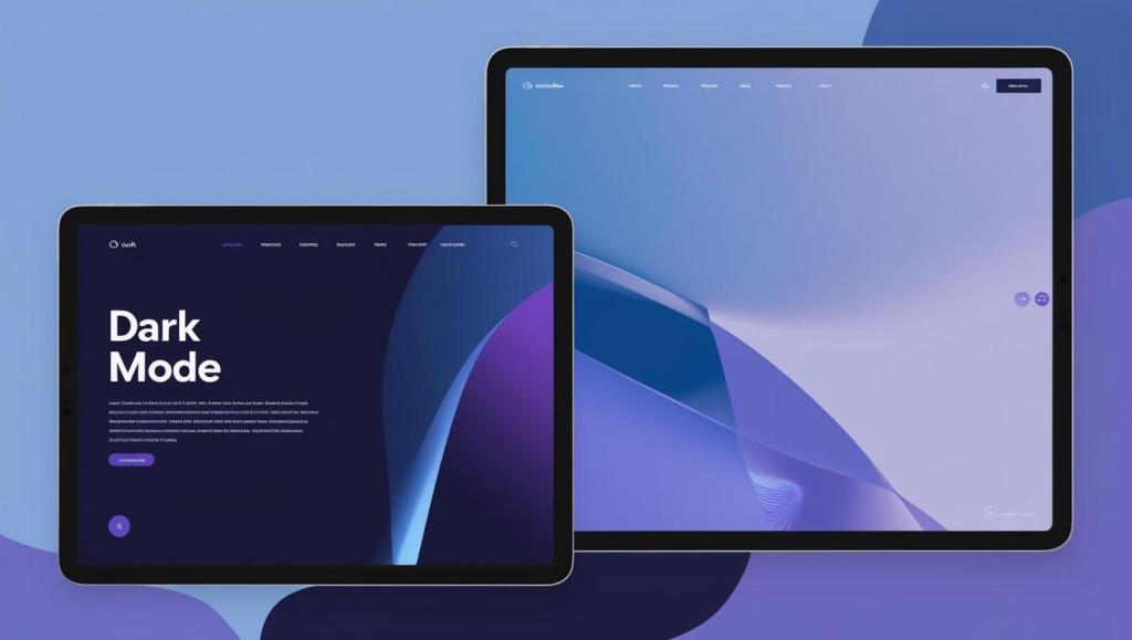 A modern website interface dark mode aesthetics in cool colors a trend that will be present in 2025 web design.
