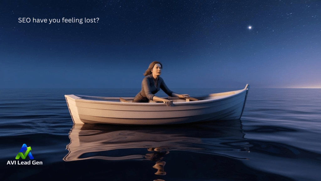 A overhead view of a woman on a life boat who is lost at sea, as she navigates the stars to find her way. The sea is calm and the setting is night with cool color hues.