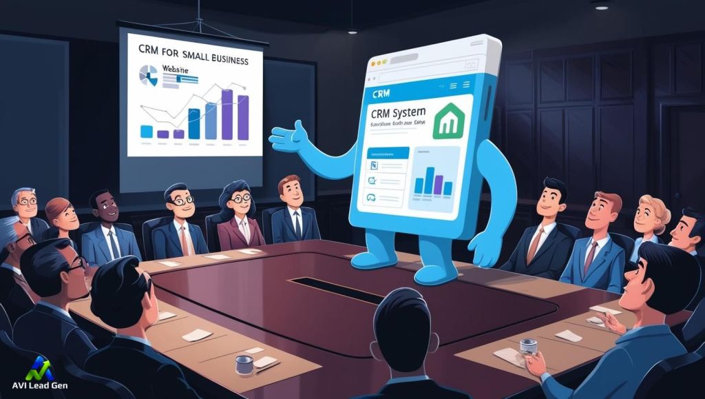 An image of a crm webpage showing the role of crm tools for pipeline visibility. The crm webpage is giving a board presentation to a group of well dressed professionals.